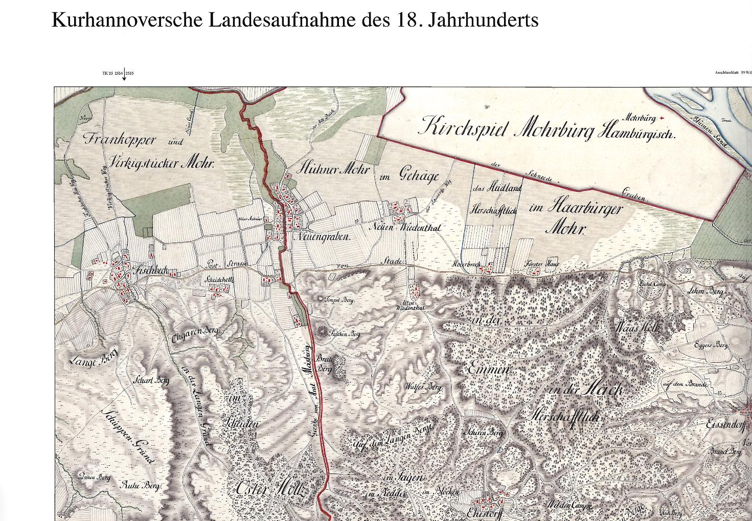 Kurhannoversche Landesaufnahme 18. Jahrhundert. Quelle: Auszug aus den Geodaten des Landesamtes für Geoinformation und Landesvermessung Niedersachsen